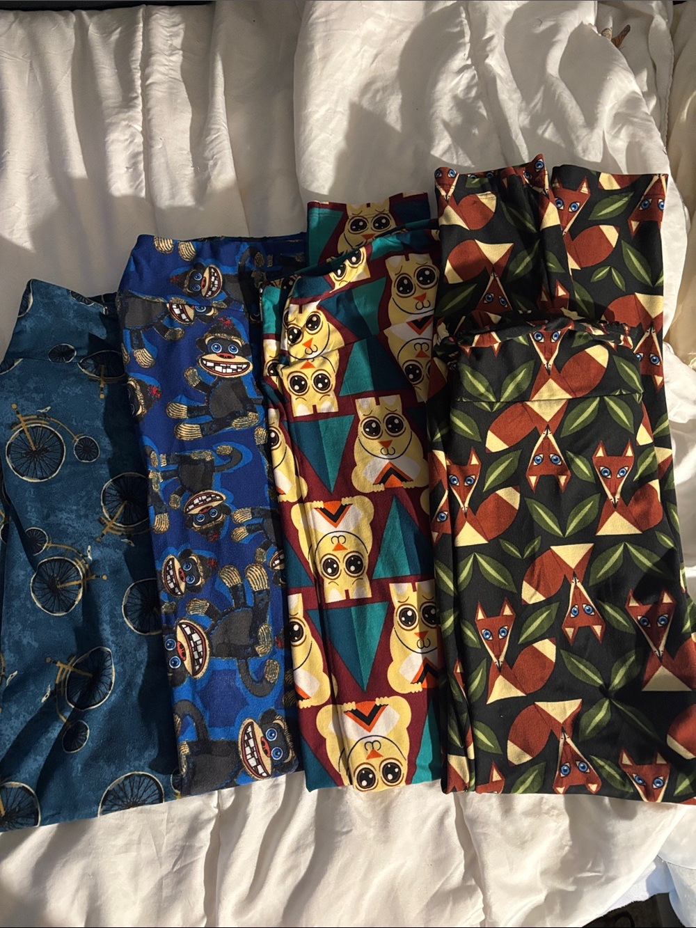 5 pairs Lularoe tall and curvy funky Pants Bundle - Blue, Teal, Yellow, Orange